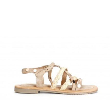 CAFE NOIR SANDALO ASIMMETRICO IN PELLE SCAMOSCIATA E RAFFIA